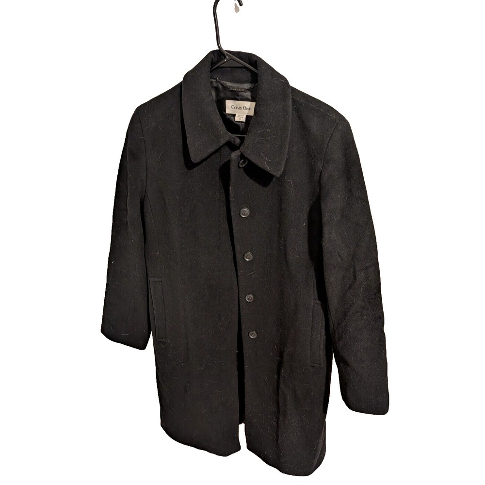 Calvin Klein Wool Blend Winter Pea Coat Women's Size 10, Black Single Breasted